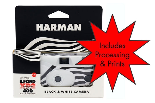 HARMAN Process Paid Disposable Camera with ILFORD XP2 B&W Film